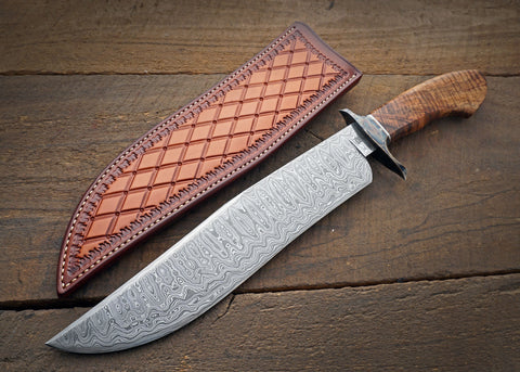 Bmk-130 Damascus Bowie Knife Fifteen Thousand Year Old Fossil Handle